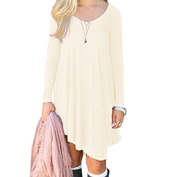 Cream Asymmetrical Boyfriend Shirt Dress - Picture 3 of 4